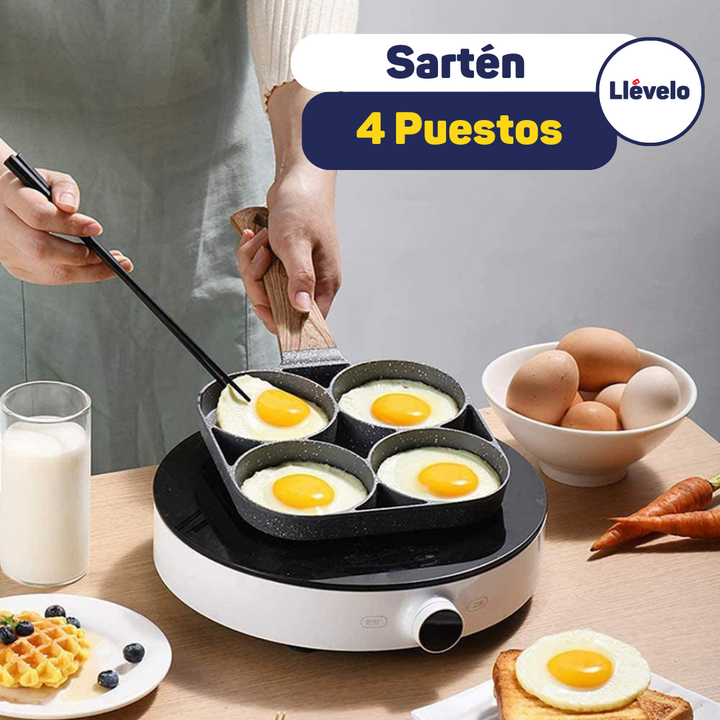 Sartén de huevo de 4 tazas, con mango de madera para tortitas de desayuno,  tortillas, sartén antiadherente para cocina casera