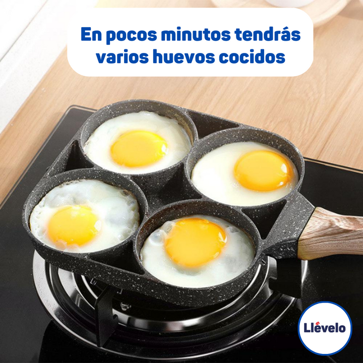 Sartén de huevo de 4 tazas, con mango de madera para tortitas de desayuno,  tortillas, sartén antiadherente para cocina casera